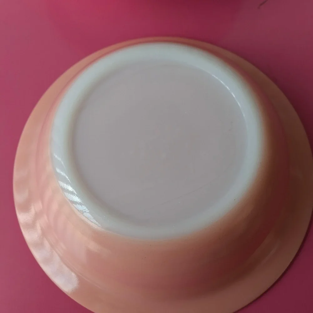 Hazel Atlas Moderntone Peach/Pink Milk Glass Soup Bowls Set of 2 Vintage MCM